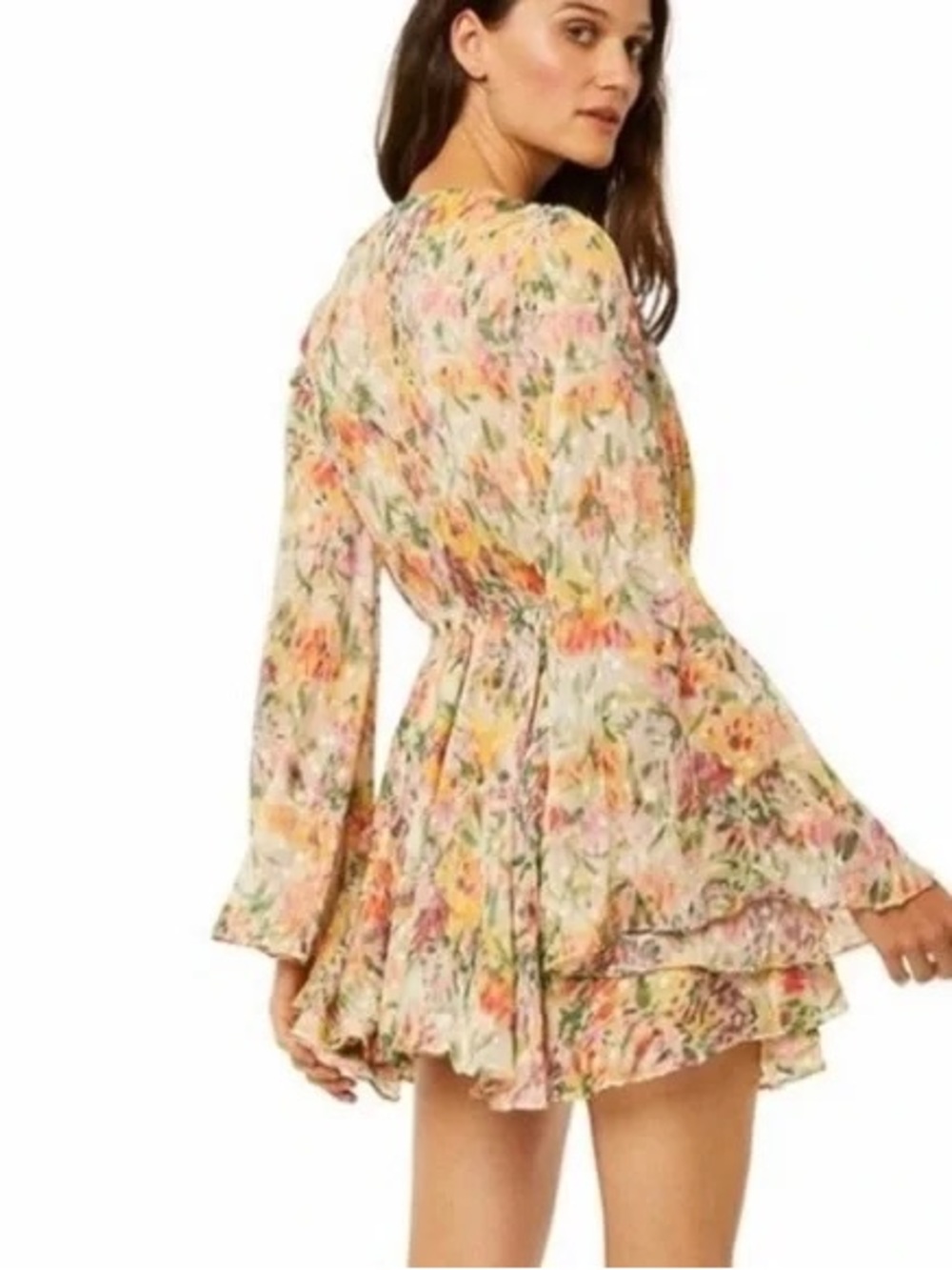 PINK LILY Floral Tiered Long-Sleeve Romper Pink Multicolor